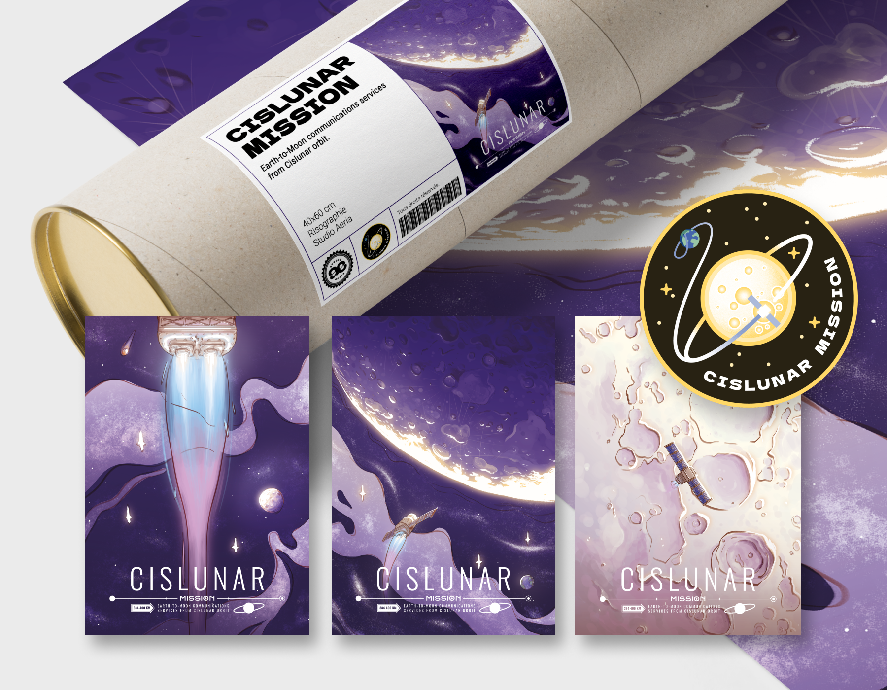 Affiches et patch de la mission Cislunar.